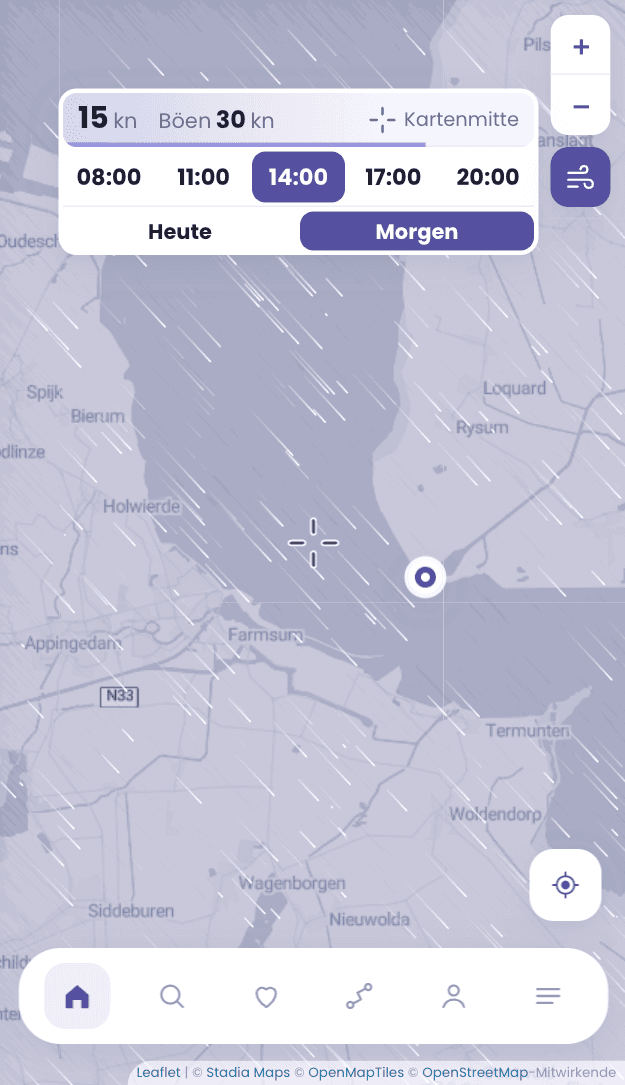 Das Wind-Overlay: Windrichtung und Windstärke als Feld über der Karte